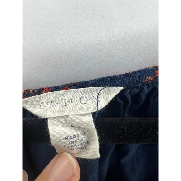 Caslon, Navy Floral Maxi Dress, Cotton Blend, Button Front, Boho Cottagecore - Picture 3 of 15